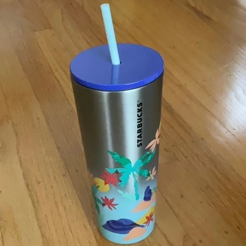 New! Starbucks Summer Beach Mermaid Palm Tree 24 oz Stainless Steel